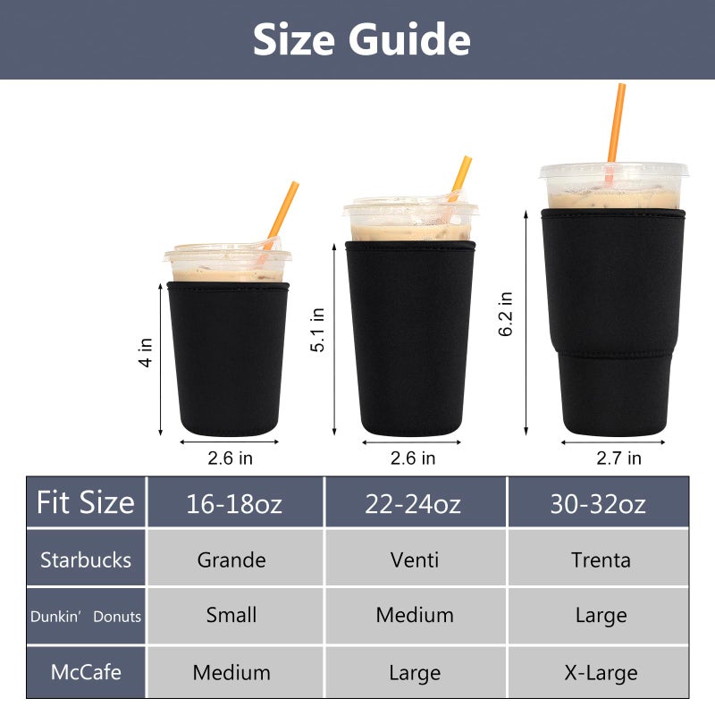 Xumbtvs 3 Pack Reusable Iced Coffee Sleeves - Xumbtvs Insulator Sleeve for Cold Beverages, Neoprene Coffee Cup Holder (Black) - Image 2